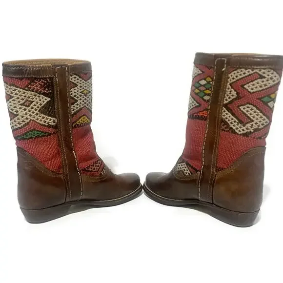 Capicua Kilim Moroccan Boots Size 9 Brown Leather Western Blanket Fabric NEW - Picture 8 of 13